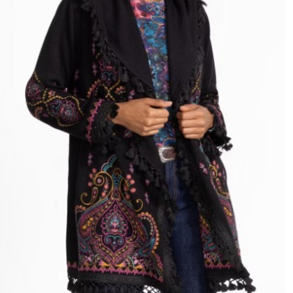 New sz L Johnny Was Biya Angelia Heavily Embroidered Hooded Sweater Jacket Coat